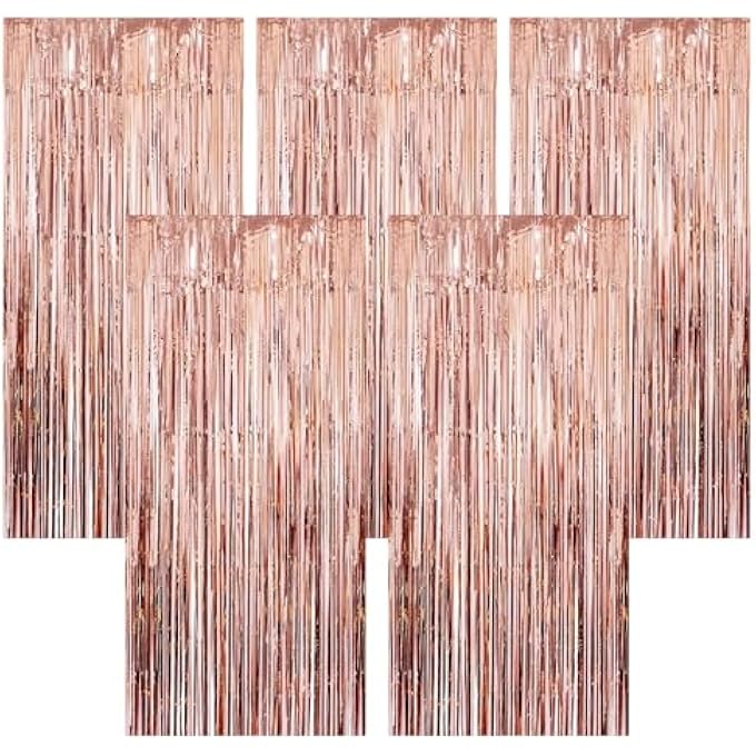 PACK OF 5 ROSE GOLD TINSEL CURTAINS, IRIDESCENT GLITTER, 1 X 2 M PARTY GLITTER CURTAIN, BIRTHDAY, METALLIC GLITTER CURTAIN, TINSEL CURTAIN, METALLIC TINSEL CURTAINS FOR FESTIVALS, WEDDING, STAGE